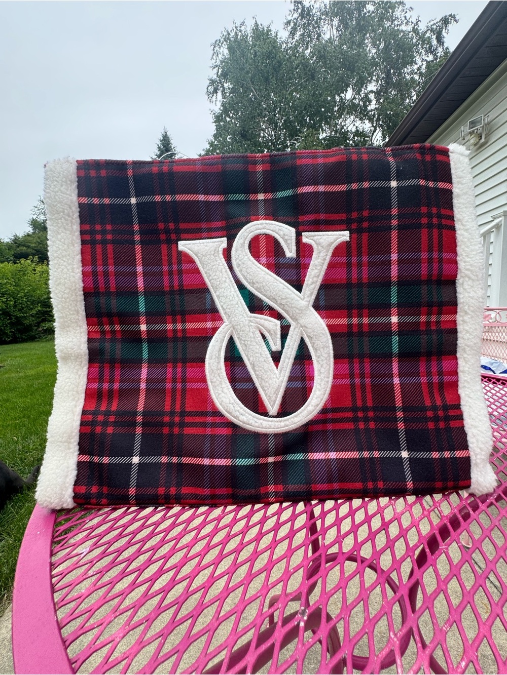 Victoria's Secret Pink and Black Plaid Tote with Sherpa Trim